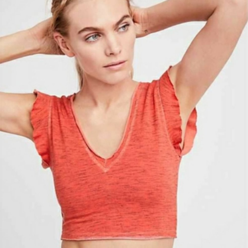 Free People Movement Jesse Crop Top Orange Ruffle